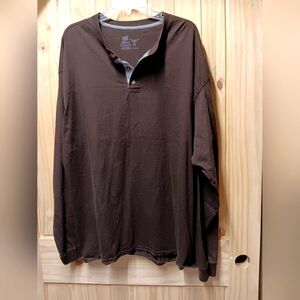 Hanes Beefy Brown Long Sleeve Henley Tee Relaxed Fit NWOT